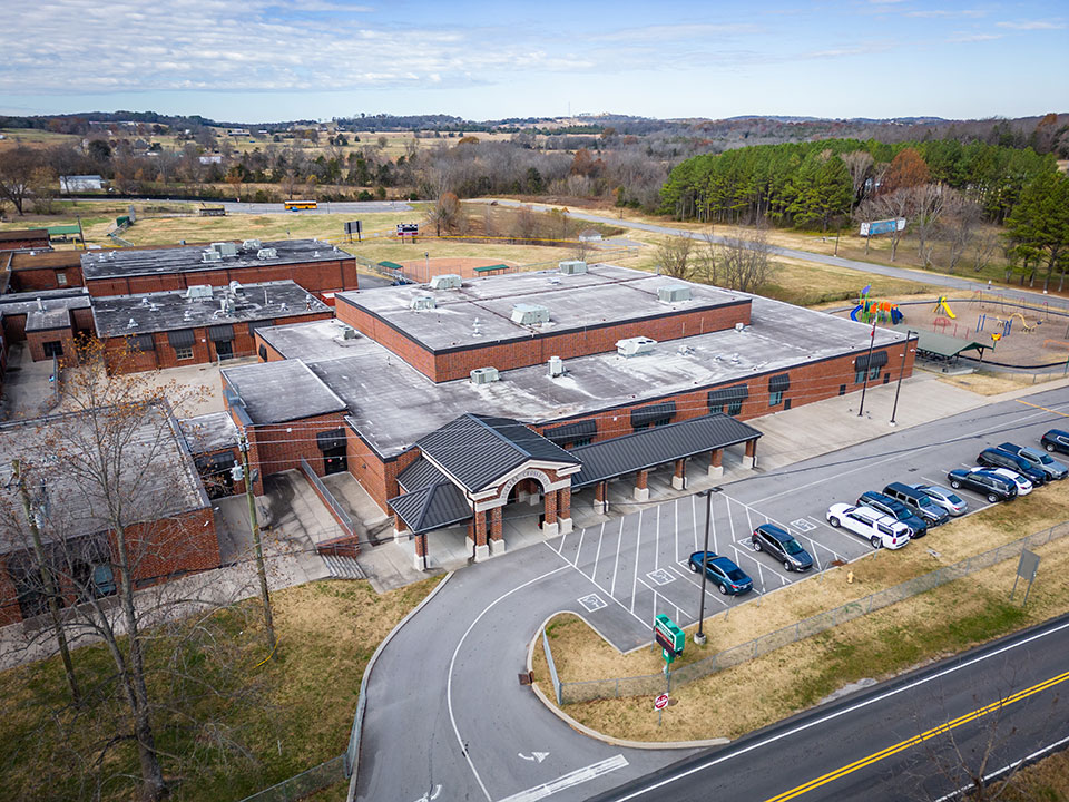 Aerial view of Tuckers Station School building